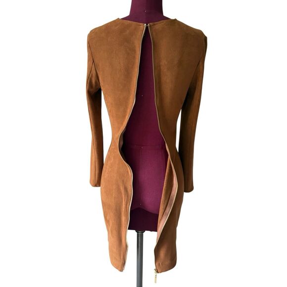 Mistress Rocks Tan Brown Faux Suede Long Sleeve Mini Dress XS ASO Kylie Jenner - Picture 10 of 11